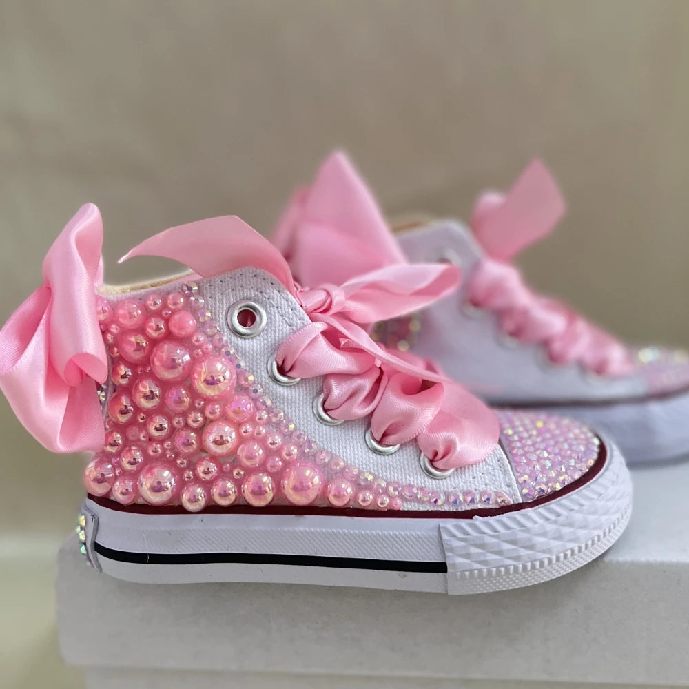 Dolly Bling Canvas Baseball Boots Fushia Pearls