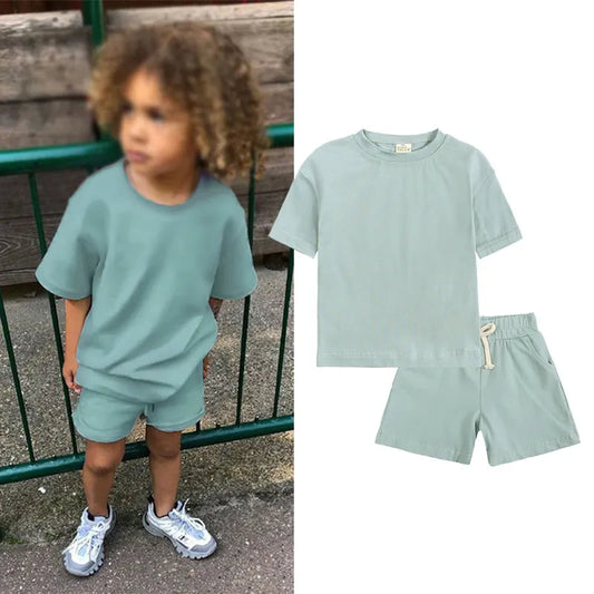 Summer Two Piece T Shirt and Shorts Set - Green