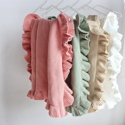 Knitted Baby Blankets Newborn Ruffle Swaddle Wrap Blankets *