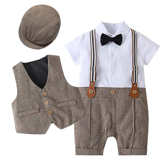 Boys Brown Three Piece suit and Flat Cap *