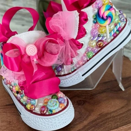 Dolly Bling Baseball Boots Bow Pink Candy Canvas *