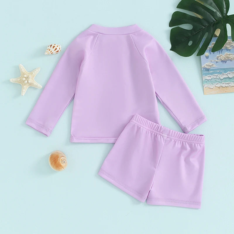 Summer Kids Long Sleeve Tops and Shorts UV Swimsuit in pink