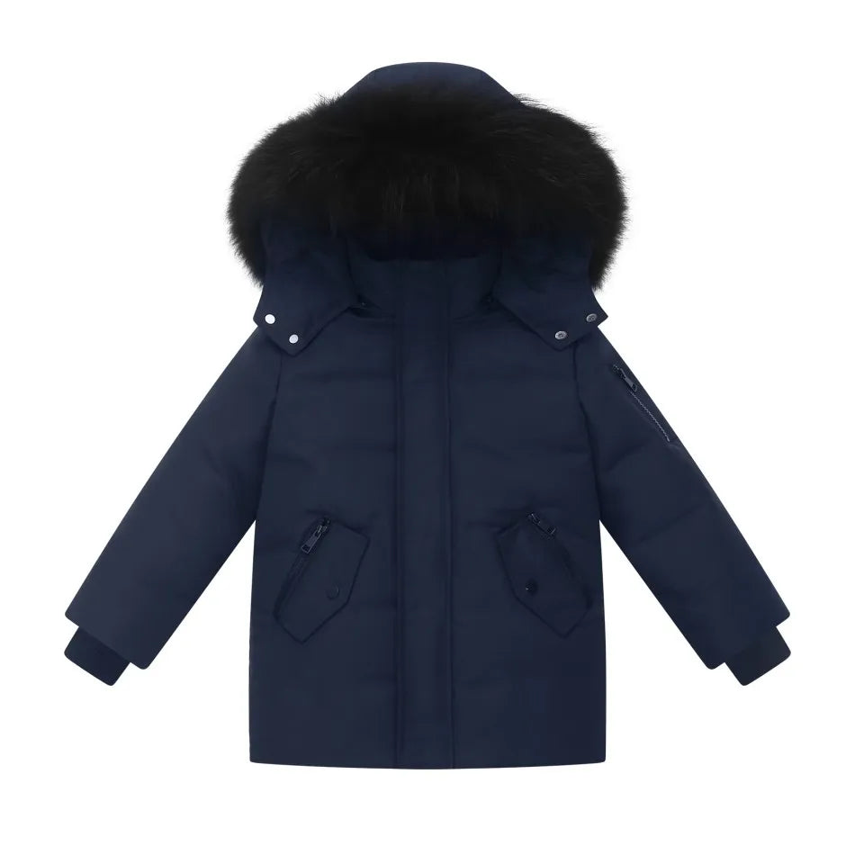 Boys Navy Long Parker Coat