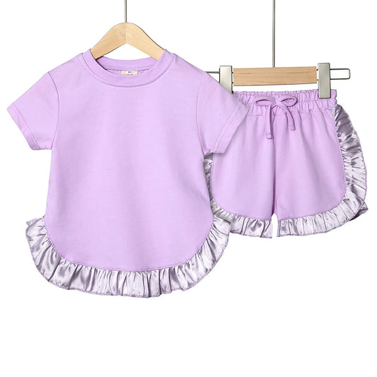 Girls Frills Lilac T Shirt and Short Set