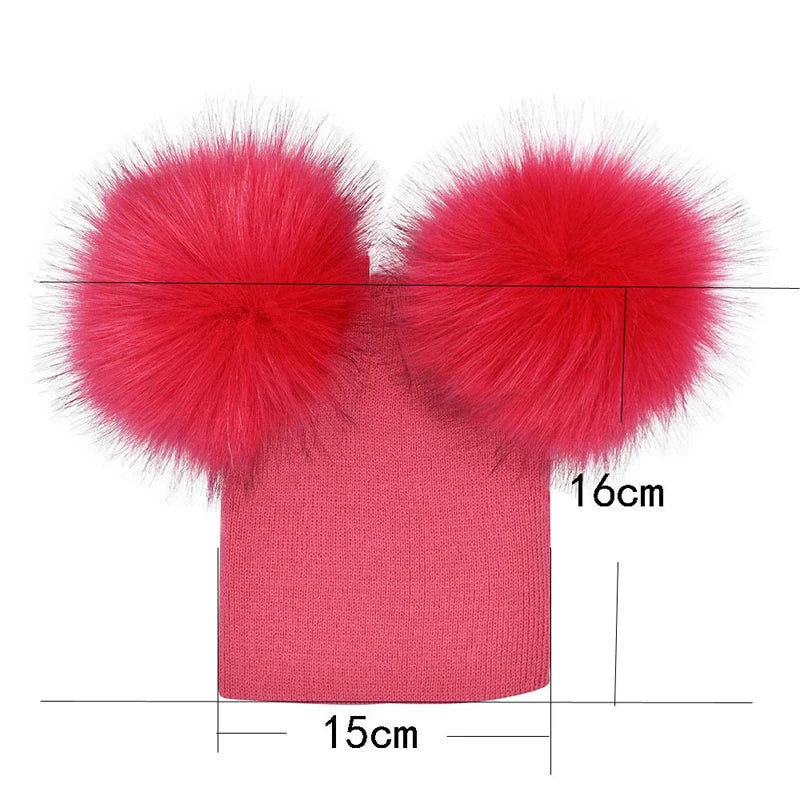 Double Pom Pom Fur Hat Fushia