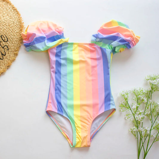 Girls Cap Sleeve Rainbow Costume