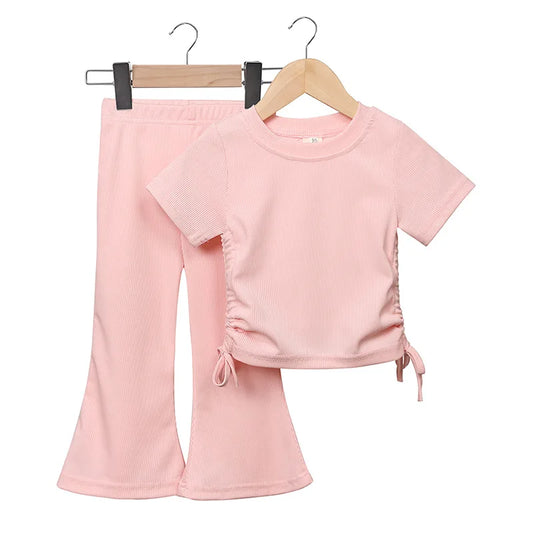 Girls Top and Bell Bottom Trouser Set - Pink