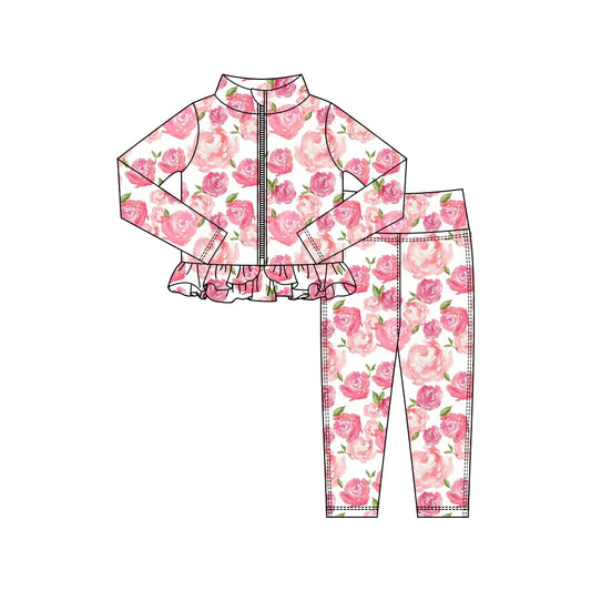 Core Gym Wear Pink Floral Ruffle Hem (Preorder)