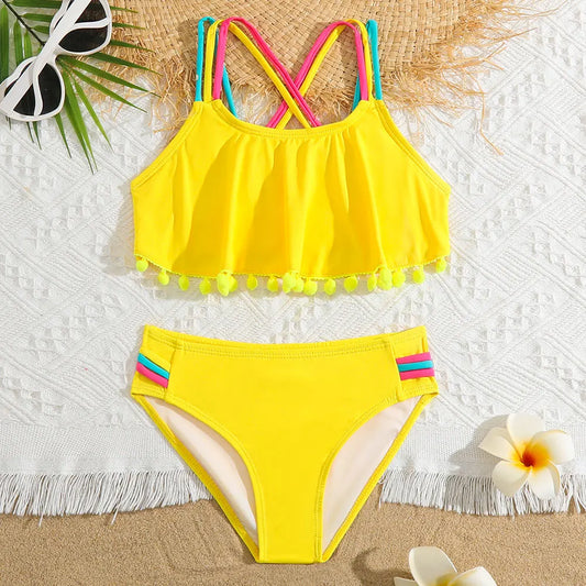 Girls Bright Yellow 2 piece Boho Bikini