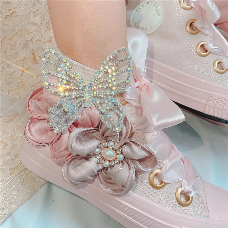 Girls Junior Dolly Bling Pink Floral Baseball Boots