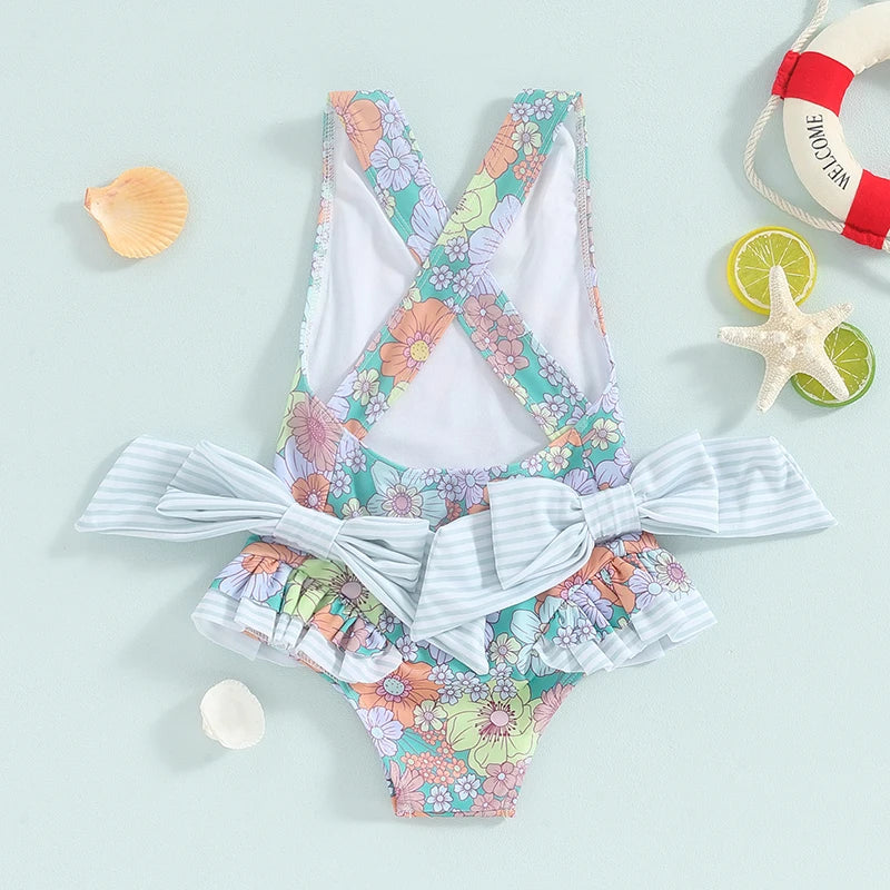 Girls Floral Pastel Swim Suit
