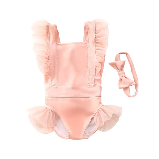 Girls one Piece Peach balerina Swimsuit