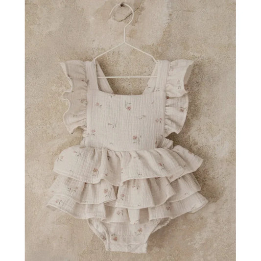 Baby Girl Cotton Floral Criss-Cross Romper - Cream