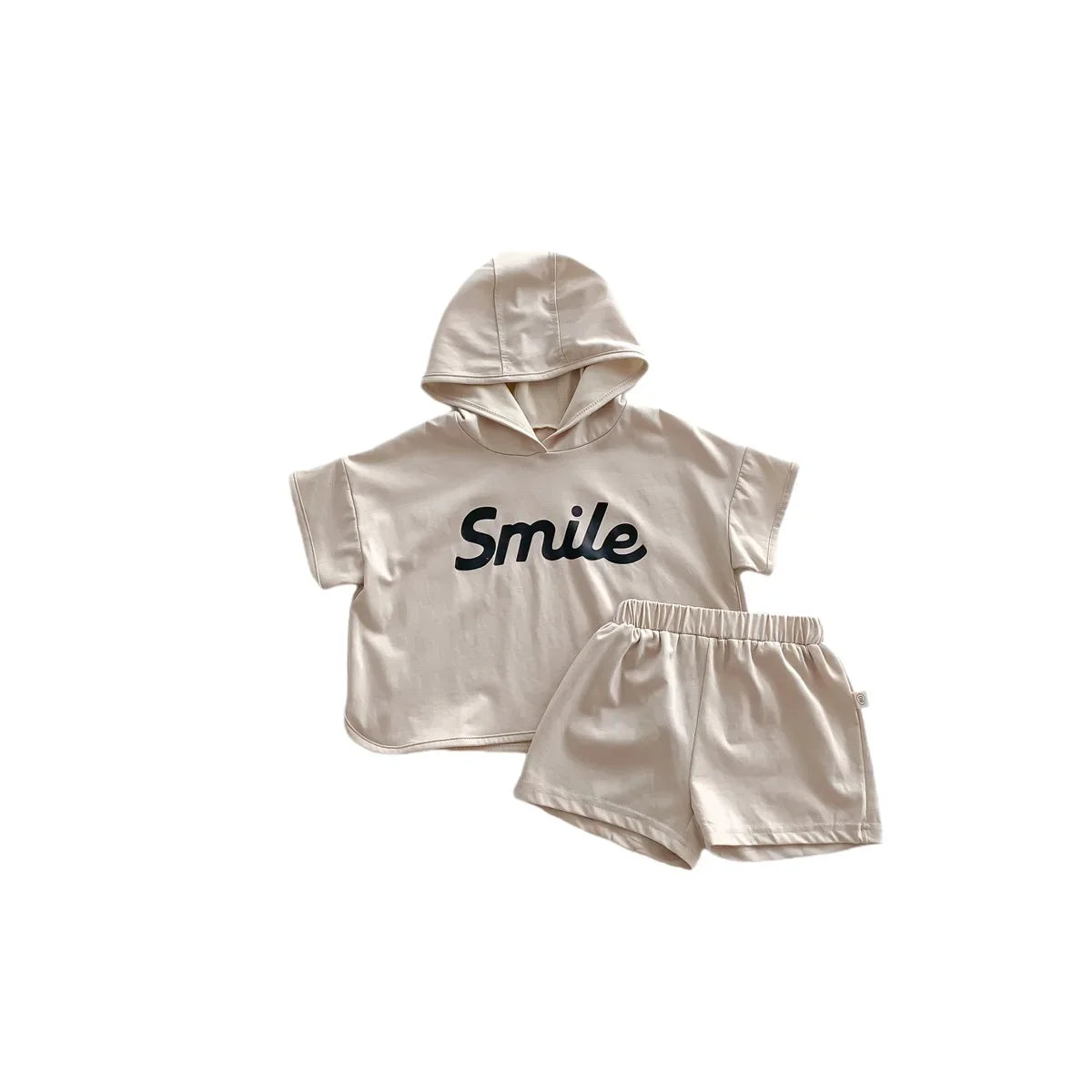Boys Beige Hooded T shirt 'Smile' and matching shorts