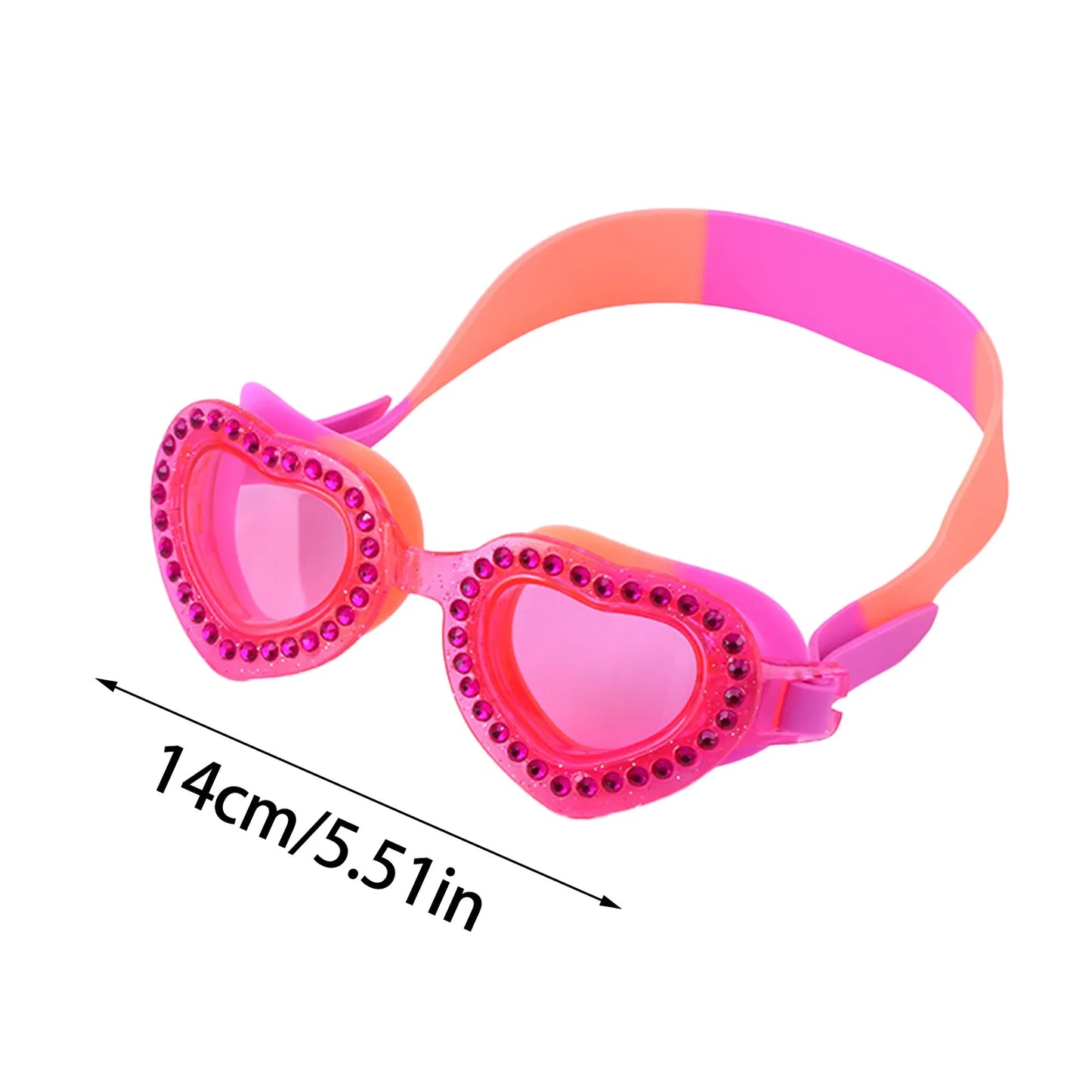 Children's Swimming Goggles Pink Diamonte Hearts *