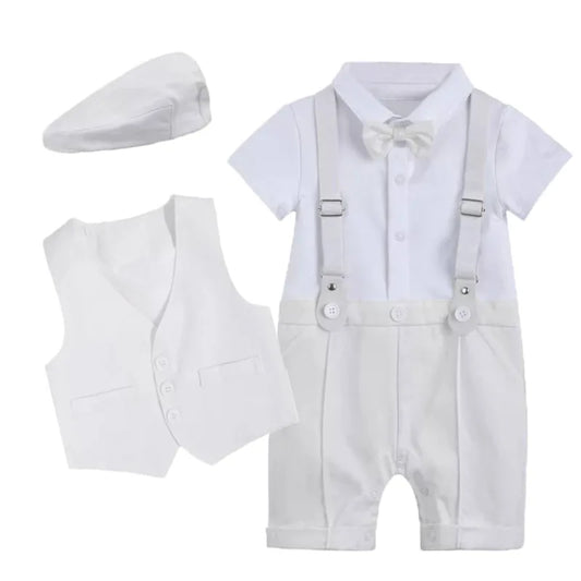 Boys White Three Piece suit and Flat Cap *
