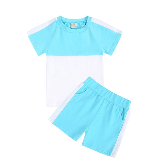 Boys Contrast Shorts & T shirt Aqua