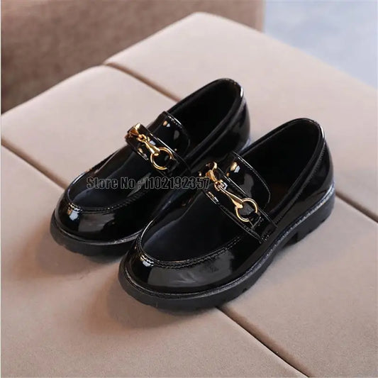 Girls Black Patent Leather Moccasin School Shoes *