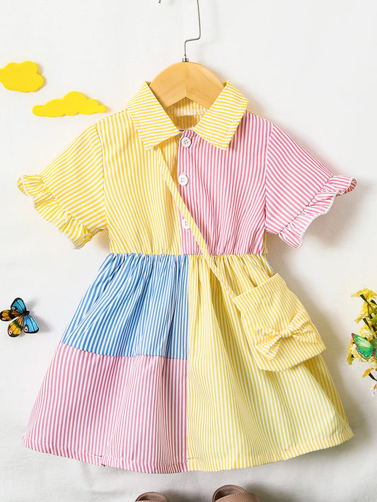 Girl Yellow Pin Stripe Dress & Bag