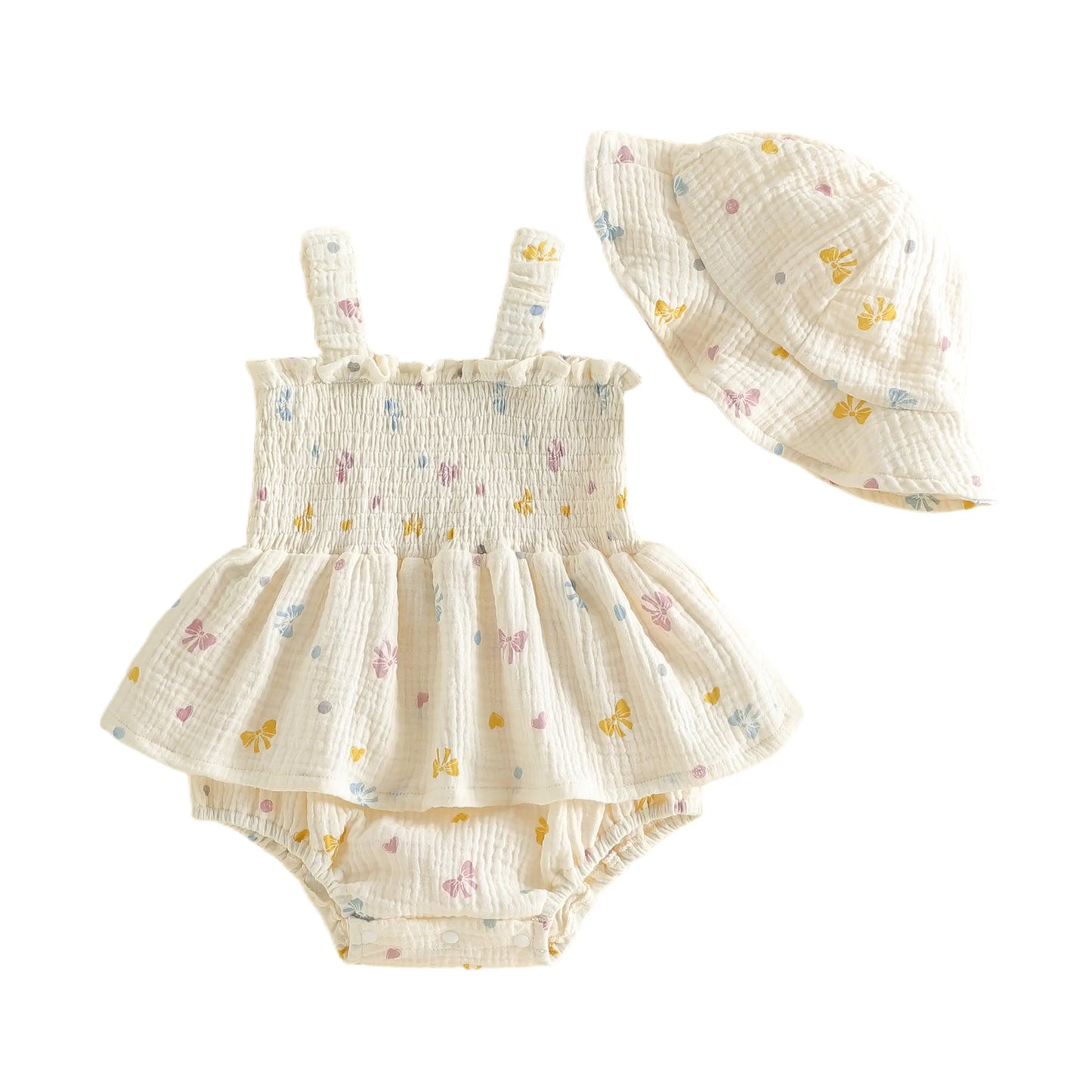 Baby Girls Floral Summer Dress & Bloomers Set with Matching Sun Hat