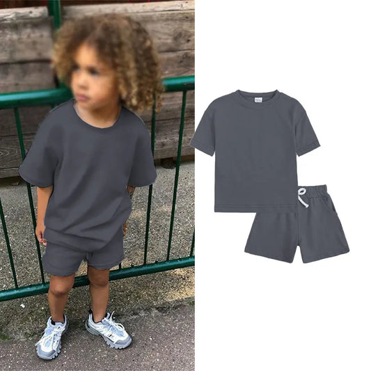 Summer Two Piece T Shirt and Shorts Set - Grey