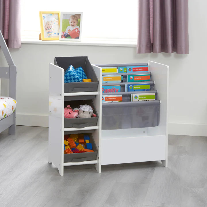 Kids White Display Unit With Fabric Storage Boxes