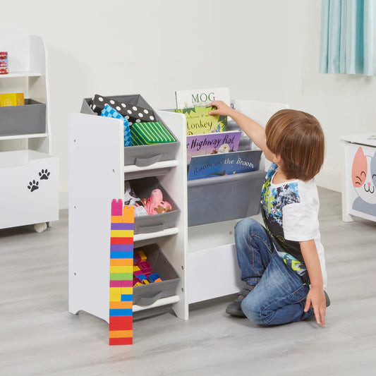 Kids White Display Unit With Fabric Storage Boxes