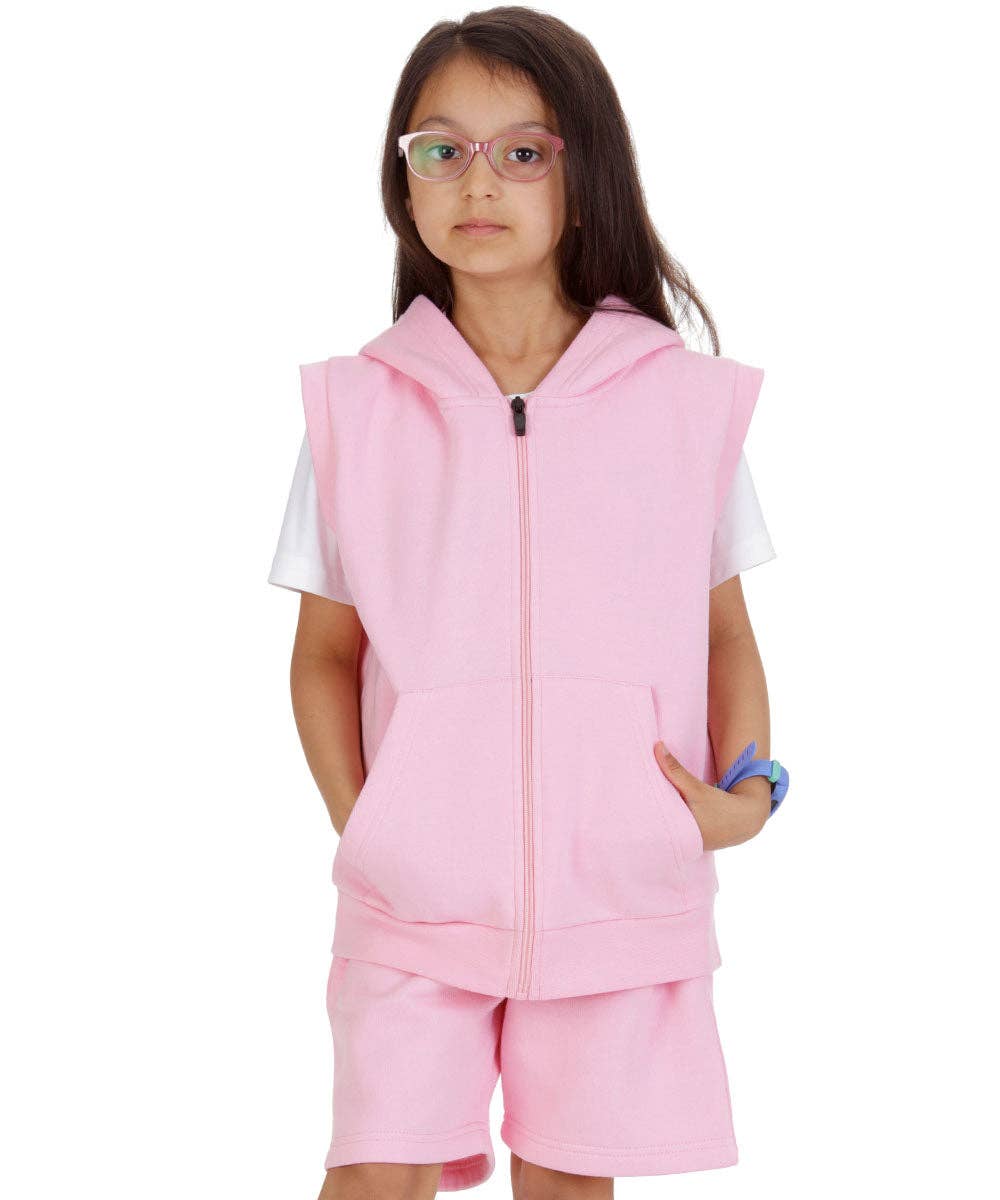 Kids Pink 2-Piece Gilet and Shorts Set: Pink