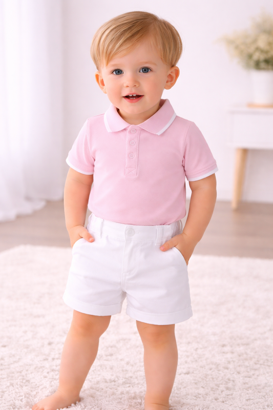 Pink Polo Bodysuit & Shorts Set – Baby Boys (12–36 Months) *Online Product