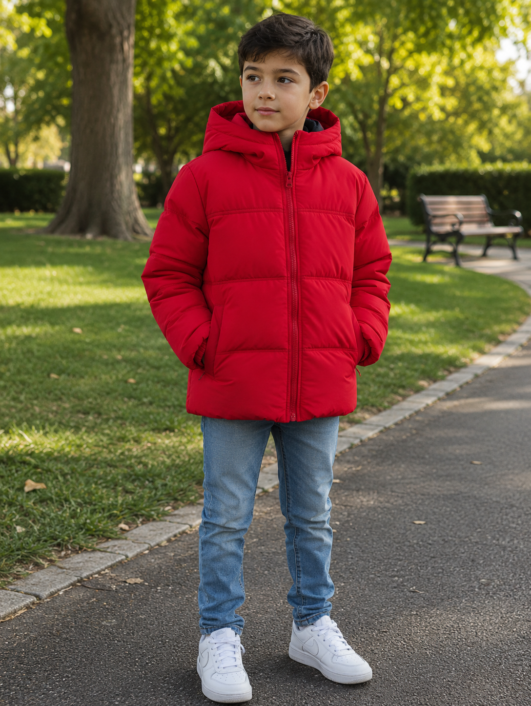 Boys Hooded Puffer Jacket – Red | Winter Coat | Ages 3–10