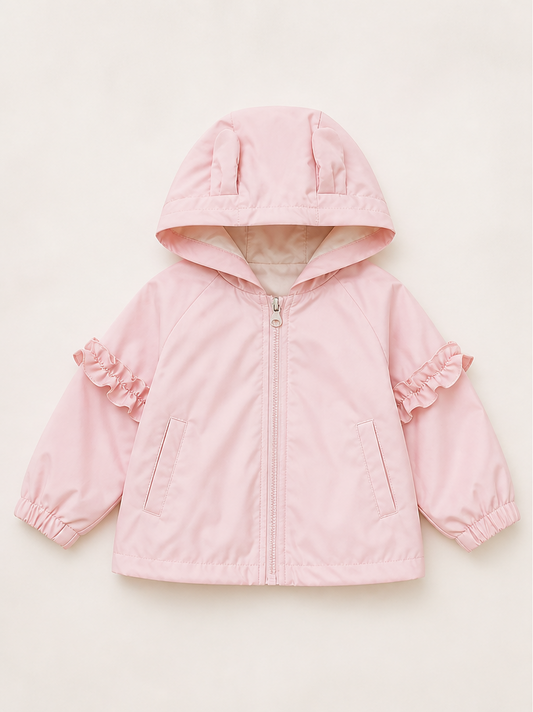 Girls Hooded Frill Detail Jacket – Soft Pink (Ages 2–7) *Online Product