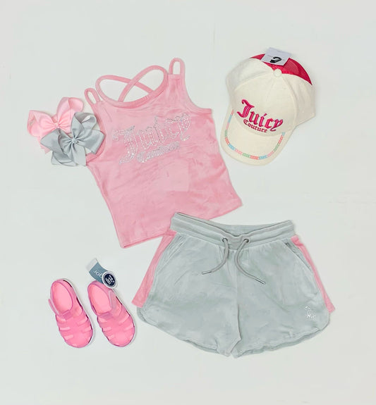 Juicy Couture Pearl Blue Strappy Top & Runner Shorts Set