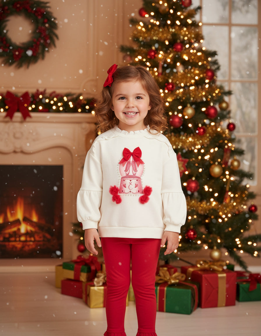 Caramelo Kids Girls Red Snow Globe Leggings Set perfect for Christmas