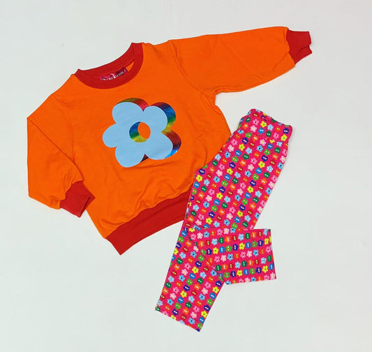 Agatha Ruiz de la Prada Girls Barcelona Orange Sweatshirt and Flower Print Leggings