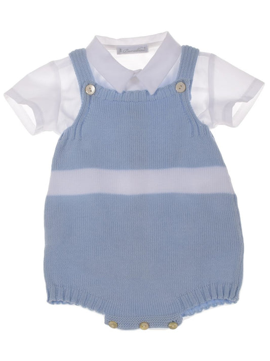 Barcellino Boys Sky Blue Knitted Romper with Shirt