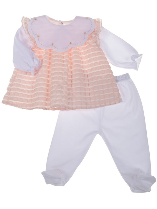 Barcellino Girls Peach & White Two Piece Outfit