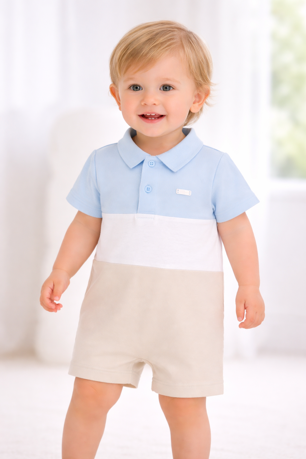Amore Baby Boys Blue Beige Shortie
