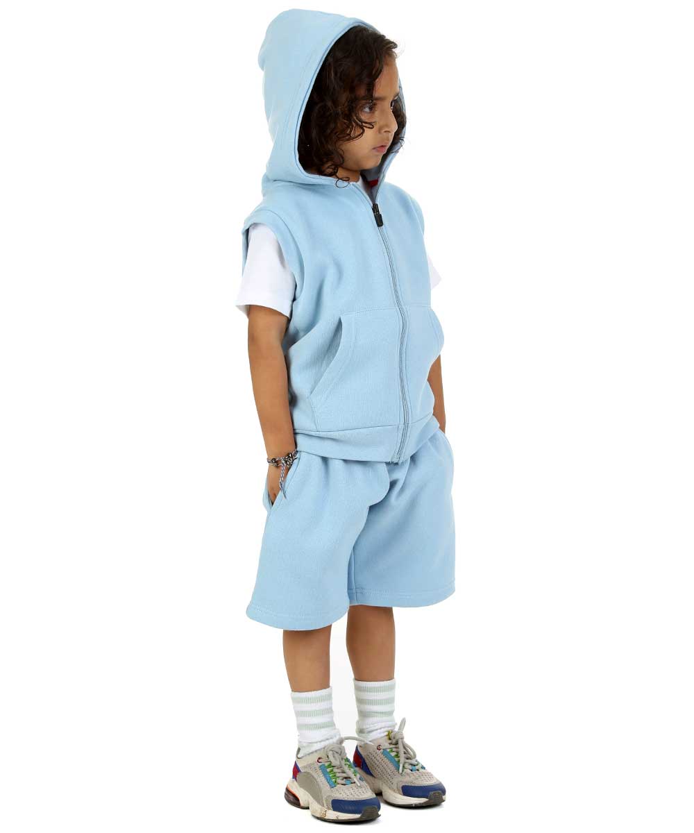 Kids Denim 2-Piece Gilet and Shorts Set Denim Blue