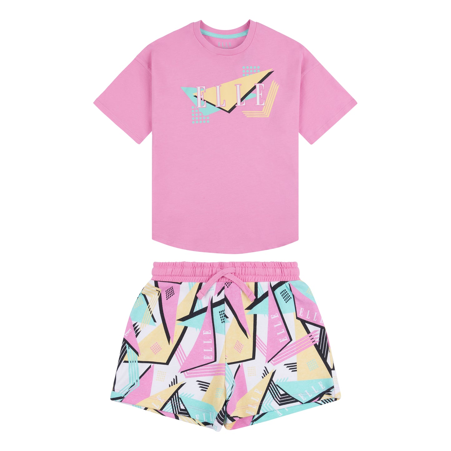 ELLE Girls Bright Geometric Graphis Shorts & T Shirt Set