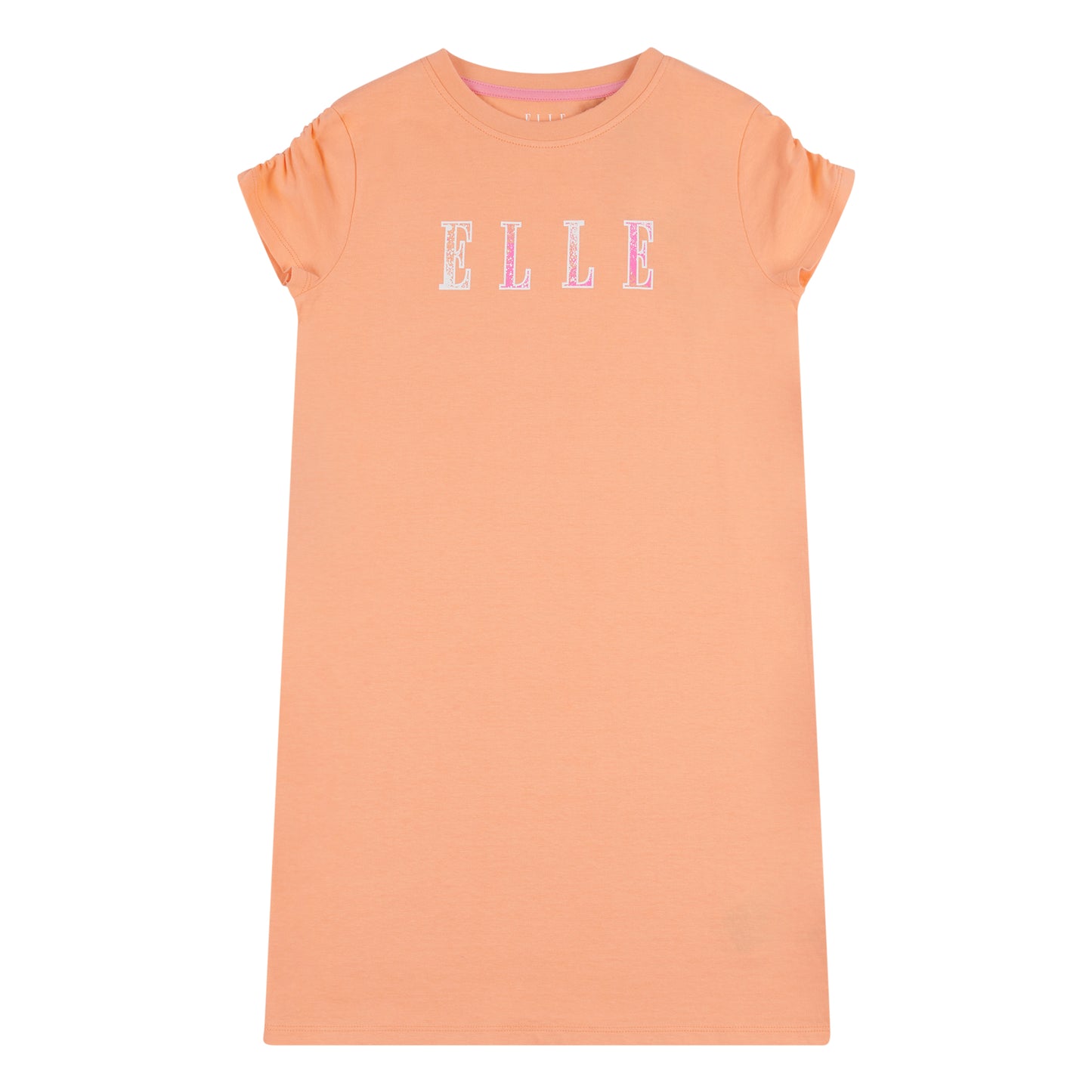 ELLE Girls Cantaloupe Ruche Cap Sleeve Logo Dress