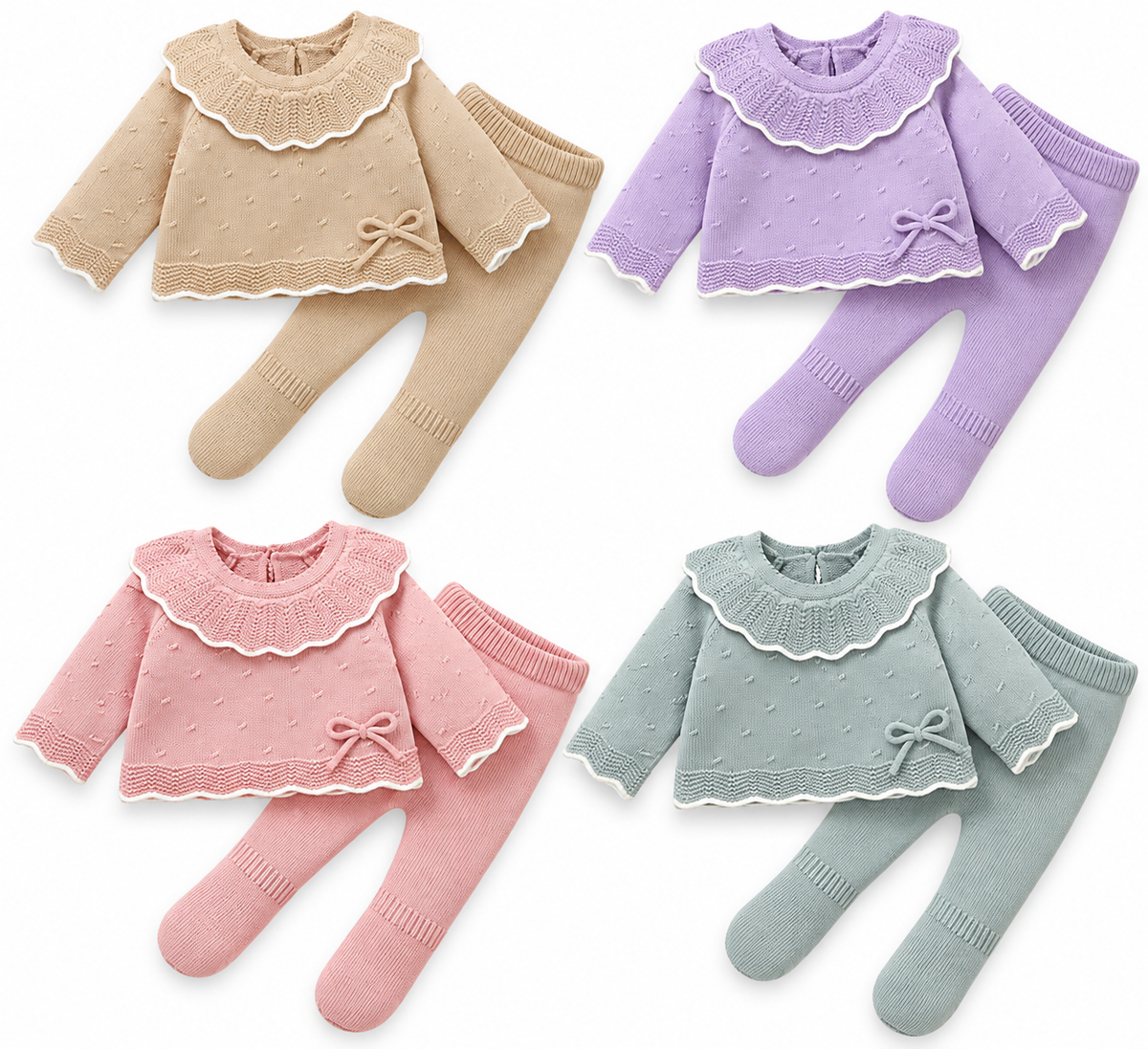 Baby Girls Knitted Frill Collar Two Piece Set – Jumper & Footed Leggings *Online Product