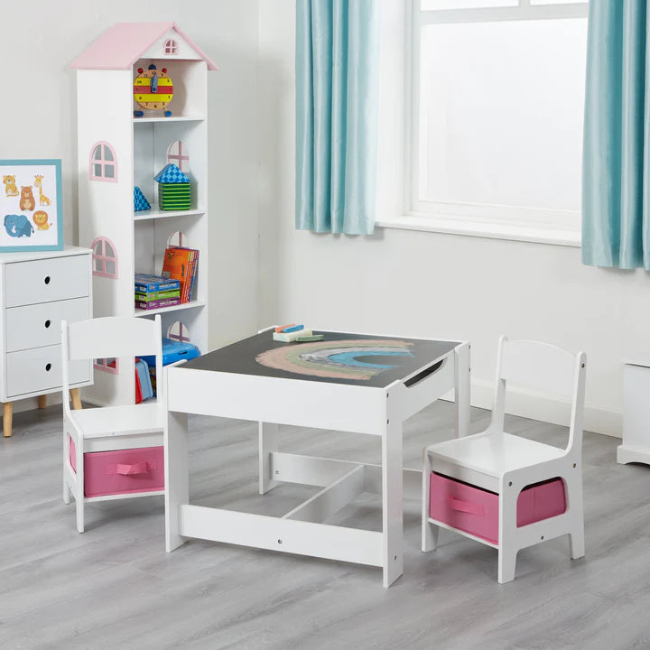 White Table and Chairs with Storage Bins