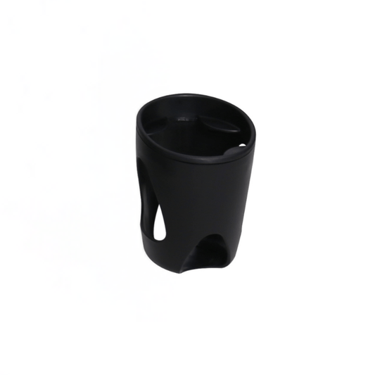 Black cup holder with molded cup space and handlebar mounting opening