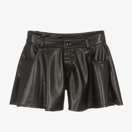 Fun & Fun Girls Black Faux Leather Flared Shorts