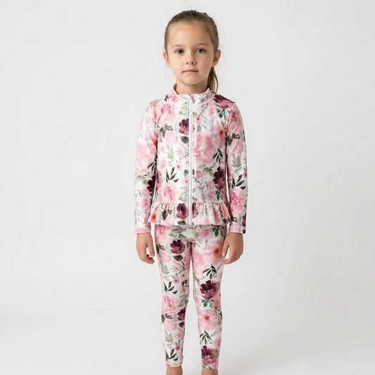 Core Gym Wear Peach Floral Ruffle Hem (Preorder)