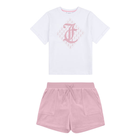 Juicy Couture Girls Pink Necta T shirt and Velore Shorts Set
