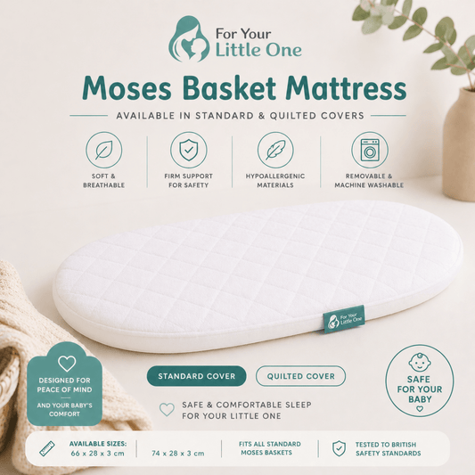 Moses basket mattress with quilted cover, white oval mattress pad