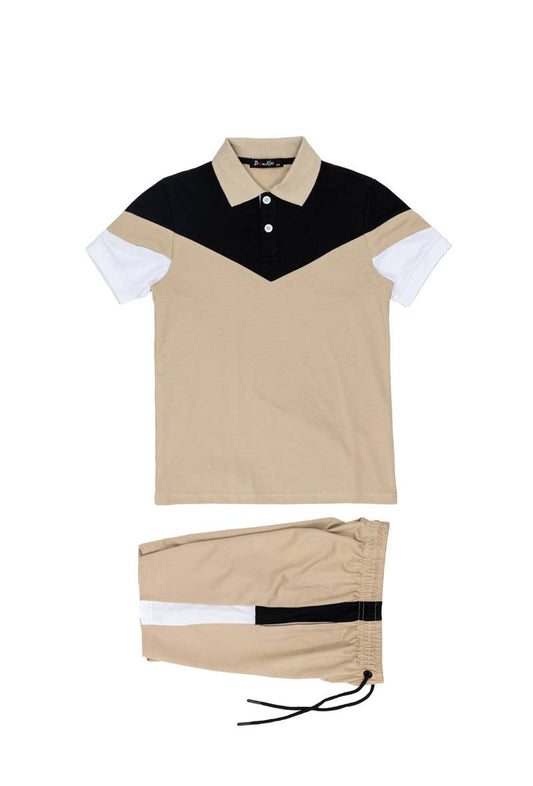 Boom Paris Beige Polo Top and matching shorts