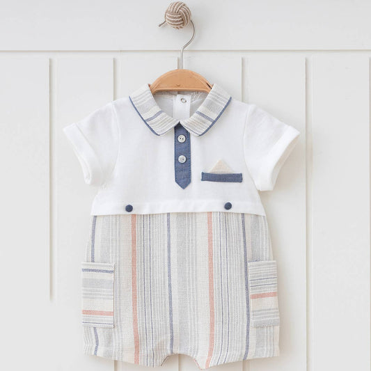 Cotton and Linen Elegant Style Boy Colourful Striped Romper