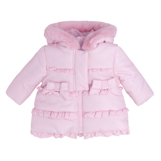 Blues Baby Girls Baby Pink Ruffles and Frills Jacket with fur hood